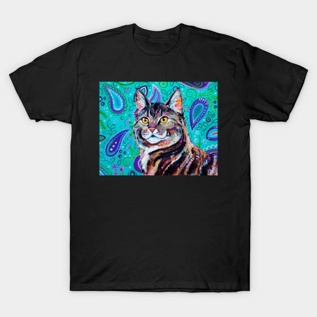 Tabby on Paisley - Cat portrait T-Shirt by EveiArt